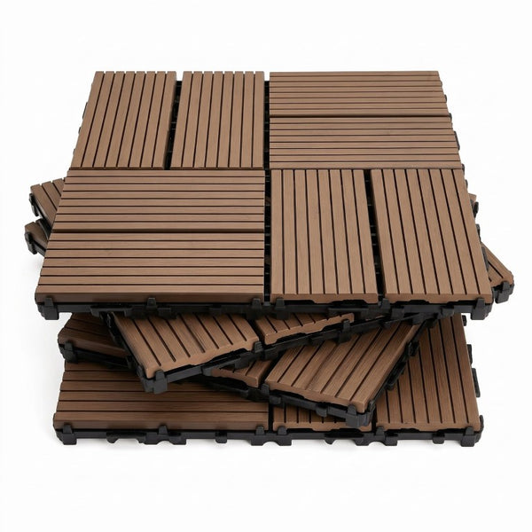 English Elm Wpc Interlocking Outdoor Deck Tiles 25 Pack Wood Plastic Composite Patio Flooring Set Light Brown 8 Panel W2500P512740
