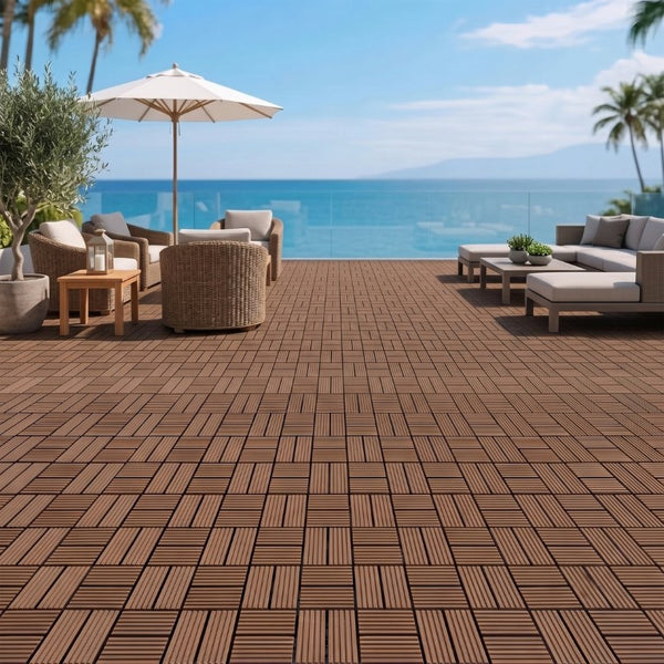 English Elm Wpc Interlocking Outdoor Deck Tiles 25 Pack Wood Plastic Composite Patio Flooring Set Light Brown 8 Panel W2500P512740