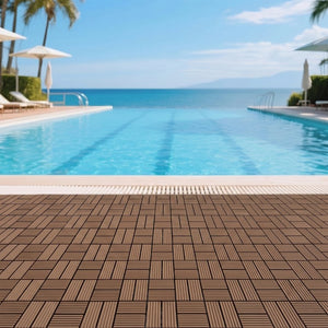 English Elm Wpc Interlocking Outdoor Deck Tiles 25 Pack Wood Plastic Composite Patio Flooring Set Light Brown 8 Panel W2500P512740