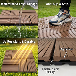 English Elm Wpc Interlocking Outdoor Deck Tiles 25 Pack Wood Plastic Composite Patio Flooring Set Light Brown 8 Panel W2500P512740