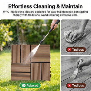 English Elm Wpc Interlocking Outdoor Deck Tiles 25 Pack Wood Plastic Composite Patio Flooring Set Light Brown 8 Panel W2500P512740