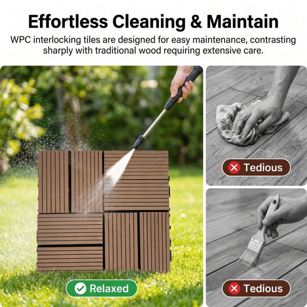 English Elm Wpc Interlocking Outdoor Deck Tiles 25 Pack Wood Plastic Composite Patio Flooring Set Light Brown 8 Panel W2500P512740