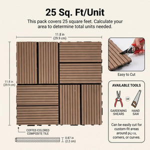 English Elm Wpc Interlocking Outdoor Deck Tiles 25 Pack Wood Plastic Composite Patio Flooring Set Light Brown 8 Panel W2500P512740