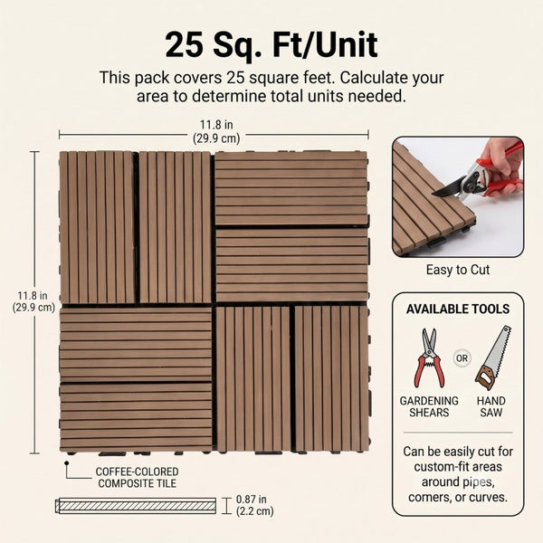 English Elm Wpc Interlocking Outdoor Deck Tiles 25 Pack Wood Plastic Composite Patio Flooring Set Light Brown 8 Panel W2500P512740