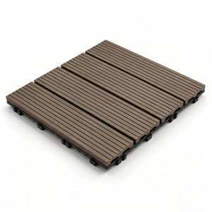 English Elm Wpc Interlocking Outdoor Deck Tiles 25 Pack Wood Plastic Composite Patio Flooring Set Dark Brown Standard Panel W2500P512741