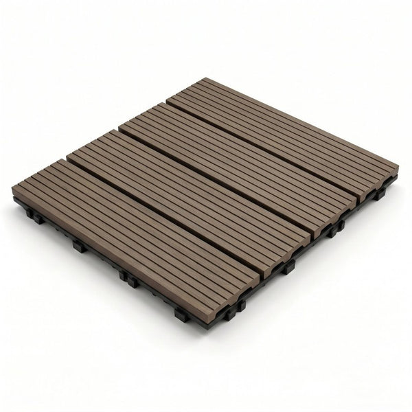 English Elm Wpc Interlocking Outdoor Deck Tiles 25 Pack Wood Plastic Composite Patio Flooring Set Dark Brown Standard Panel W2500P512741