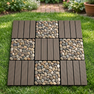 English Elm Wpc Interlocking Outdoor Deck Tiles 25 Pack Wood Plastic Composite Patio Flooring Set Dark Brown Standard Panel W2500P512741