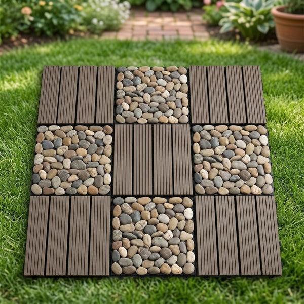 English Elm Wpc Interlocking Outdoor Deck Tiles 25 Pack Wood Plastic Composite Patio Flooring Set Dark Brown Standard Panel W2500P512741