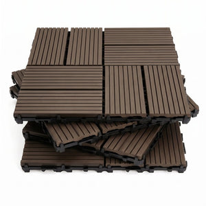 English Elm Wpc Interlocking Outdoor Deck Tiles 25 Pack Wood Plastic Composite Patio Flooring Set Dark Brown 8 Panel W2500P512742