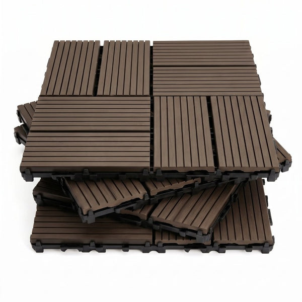 English Elm Wpc Interlocking Outdoor Deck Tiles 25 Pack Wood Plastic Composite Patio Flooring Set Dark Brown 8 Panel W2500P512742