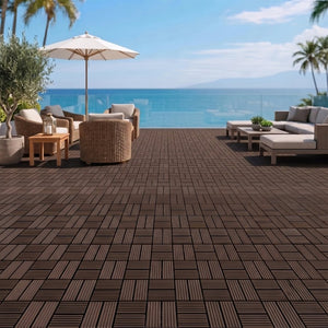English Elm Wpc Interlocking Outdoor Deck Tiles 25 Pack Wood Plastic Composite Patio Flooring Set Dark Brown 8 Panel W2500P512742