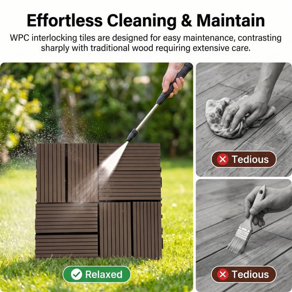 English Elm Wpc Interlocking Outdoor Deck Tiles 25 Pack Wood Plastic Composite Patio Flooring Set Dark Brown 8 Panel W2500P512742