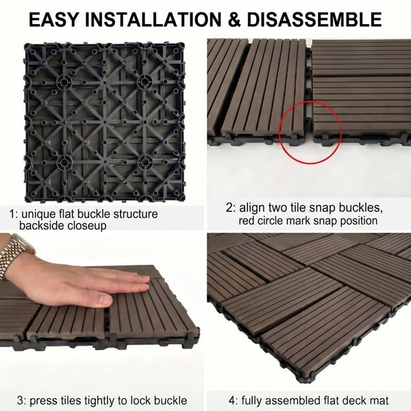 English Elm Wpc Interlocking Outdoor Deck Tiles 25 Pack Wood Plastic Composite Patio Flooring Set Dark Brown 8 Panel W2500P512742