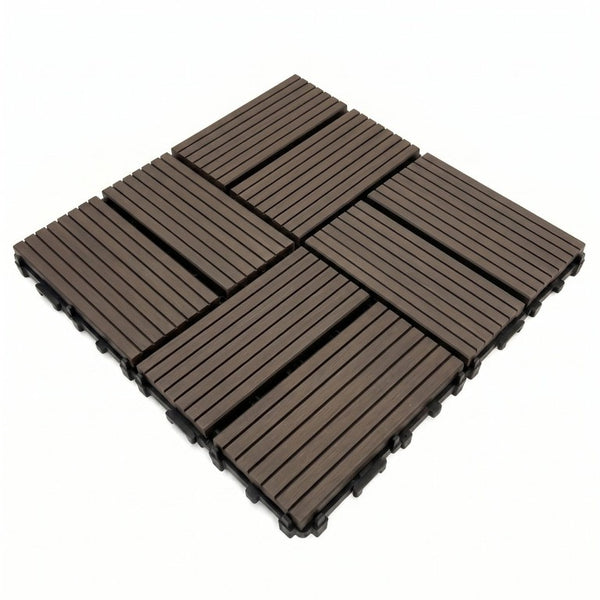 English Elm Wpc Interlocking Outdoor Deck Tiles 25 Pack Wood Plastic Composite Patio Flooring Set Dark Brown 8 Panel W2500P512742