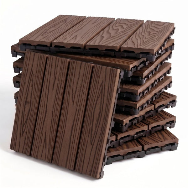English Elm Wpc Interlocking Outdoor Deck Tiles 25 Pack Wood Plastic Composite Patio Flooring Set Light Brown 4 Panel W2500P512857