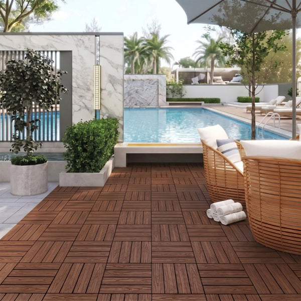 English Elm Wpc Interlocking Outdoor Deck Tiles 25 Pack Wood Plastic Composite Patio Flooring Set Light Brown 4 Panel W2500P512857