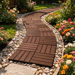 English Elm Wpc Interlocking Outdoor Deck Tiles 25 Pack Wood Plastic Composite Patio Flooring Set Light Brown 4 Panel W2500P512857