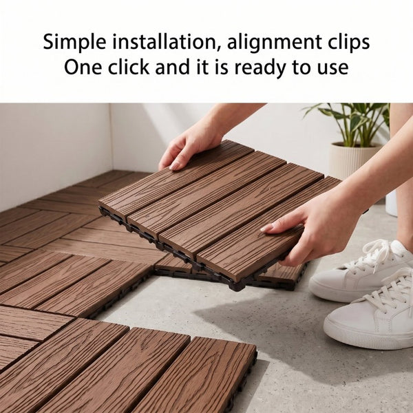 English Elm Wpc Interlocking Outdoor Deck Tiles 25 Pack Wood Plastic Composite Patio Flooring Set Light Brown 4 Panel W2500P512857