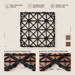 English Elm Wpc Interlocking Outdoor Deck Tiles 25 Pack Wood Plastic Composite Patio Flooring Set Light Brown 4 Panel W2500P512857