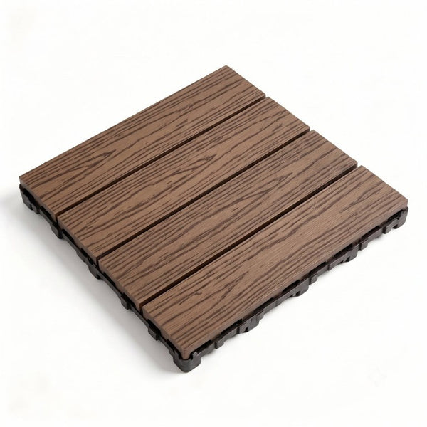 English Elm Wpc Interlocking Outdoor Deck Tiles 25 Pack Wood Plastic Composite Patio Flooring Set Light Brown 4 Panel W2500P512857