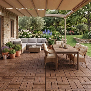 English Elm Wpc Interlocking Snap Deck Tiles Wood Plastic Composite Outdoor Patio Flooring Set Light Brown 8 Panel W2500P512860