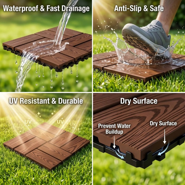 English Elm Wpc Interlocking Snap Deck Tiles Wood Plastic Composite Outdoor Patio Flooring Set Light Brown 8 Panel W2500P512860