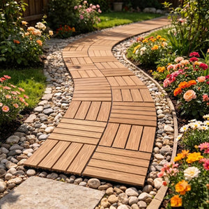 English Elm Wpc Interlocking Snap Deck Tiles Wood Plastic Composite Outdoor Patio Flooring Set Natural Wood 4 Panel W2500P512865
