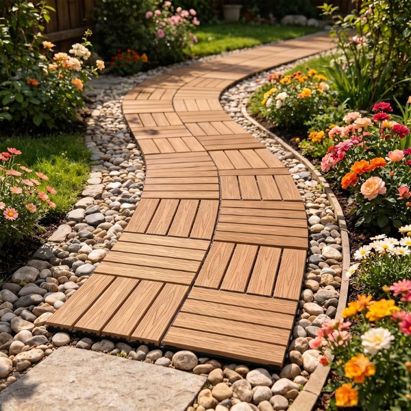English Elm Wpc Interlocking Snap Deck Tiles Wood Plastic Composite Outdoor Patio Flooring Set Natural Wood 4 Panel W2500P512865