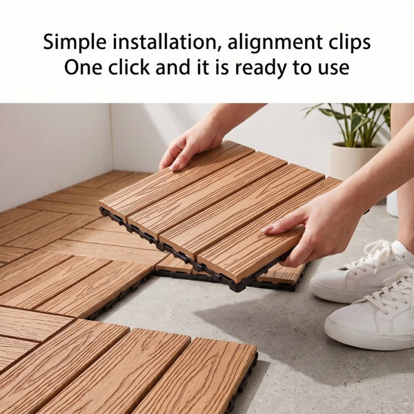 English Elm Wpc Interlocking Snap Deck Tiles Wood Plastic Composite Outdoor Patio Flooring Set Natural Wood 4 Panel W2500P512865