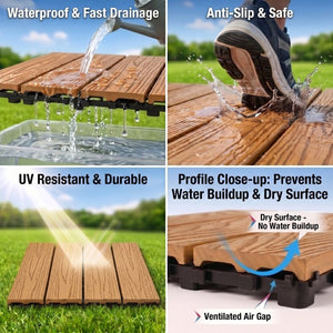 English Elm Wpc Interlocking Snap Deck Tiles Wood Plastic Composite Outdoor Patio Flooring Set Natural Wood 4 Panel W2500P512865