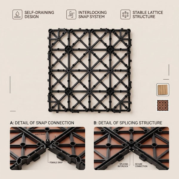 English Elm Wpc Interlocking Snap Deck Tiles Wood Plastic Composite Outdoor Patio Flooring Set Natural Wood 4 Panel W2500P512865
