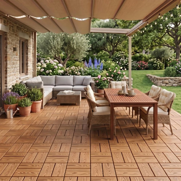 English Elm Wpc Interlocking Snap Deck Tiles Wood Plastic Composite Outdoor Patio Flooring Set Natural Wood 8 Panel W2500P512867
