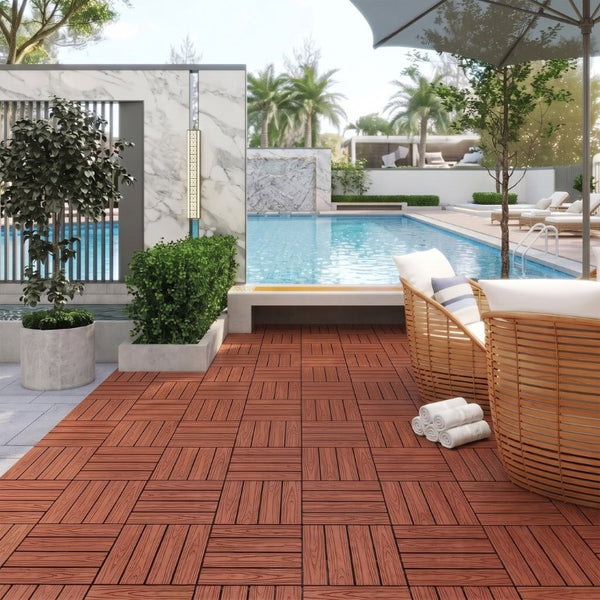 English Elm Wpc Interlocking Snap Deck Tiles Wood Plastic Composite Outdoor Patio Flooring Set Mahogany 4 Panel W2500P512870