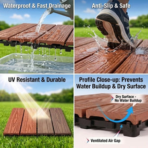 English Elm Wpc Interlocking Snap Deck Tiles Wood Plastic Composite Outdoor Patio Flooring Set Mahogany 4 Panel W2500P512870