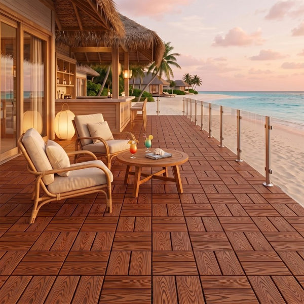 English Elm Wpc Interlocking Snap Deck Tiles Wood Plastic Composite Outdoor Patio Flooring Set Mahogany 8 Panel W2500P512872