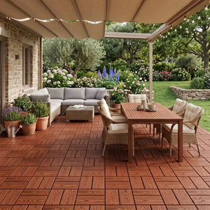 English Elm Wpc Interlocking Snap Deck Tiles Wood Plastic Composite Outdoor Patio Flooring Set Mahogany 8 Panel W2500P512872