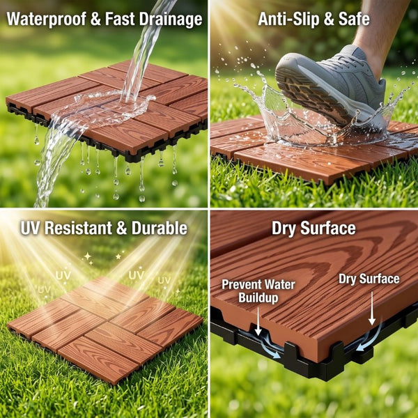 English Elm Wpc Interlocking Snap Deck Tiles Wood Plastic Composite Outdoor Patio Flooring Set Mahogany 8 Panel W2500P512872