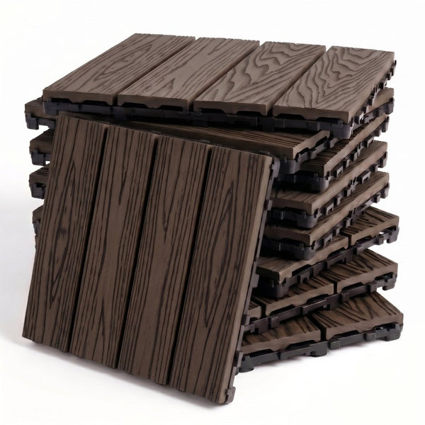 English Elm Wpc Interlocking Snap Deck Tiles Wood Plastic Composite Outdoor Patio Flooring Set Dark Brown 4 Panel W2500P512904