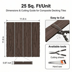 English Elm Wpc Interlocking Snap Deck Tiles Wood Plastic Composite Outdoor Patio Flooring Set Dark Brown 4 Panel W2500P512904