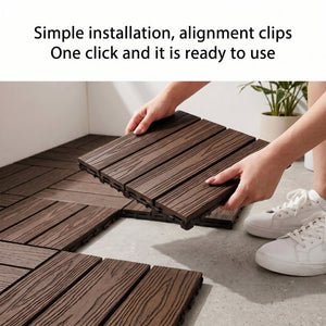 English Elm Wpc Interlocking Snap Deck Tiles Wood Plastic Composite Outdoor Patio Flooring Set Dark Brown 4 Panel W2500P512904