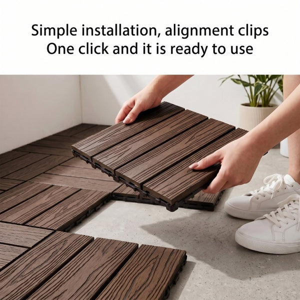 English Elm Wpc Interlocking Snap Deck Tiles Wood Plastic Composite Outdoor Patio Flooring Set Dark Brown 4 Panel W2500P512904