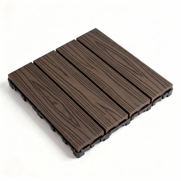 English Elm Wpc Interlocking Snap Deck Tiles Wood Plastic Composite Outdoor Patio Flooring Set Dark Brown 4 Panel W2500P512904