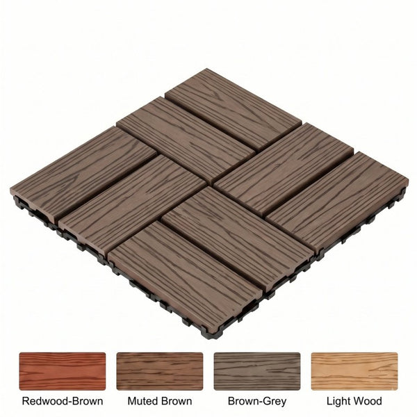 English Elm Wpc Interlocking Snap Deck Tiles Wood Plastic Composite Outdoor Patio Flooring Set Dark Brown 8 Panel W2500P512906
