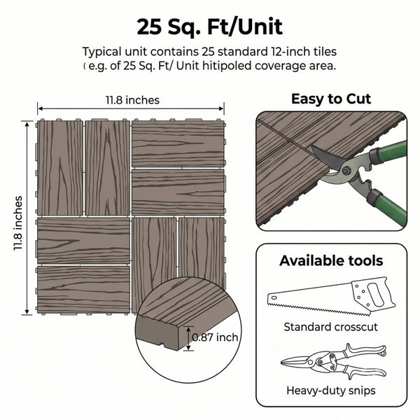 English Elm Wpc Interlocking Snap Deck Tiles Wood Plastic Composite Outdoor Patio Flooring Set Dark Brown 8 Panel W2500P512906
