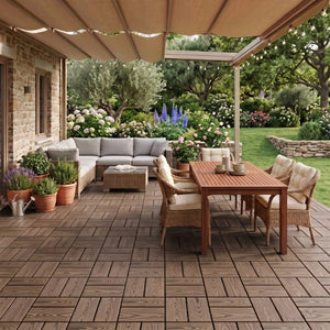 English Elm Wpc Interlocking Snap Deck Tiles Wood Plastic Composite Outdoor Patio Flooring Set Dark Brown 8 Panel W2500P512906