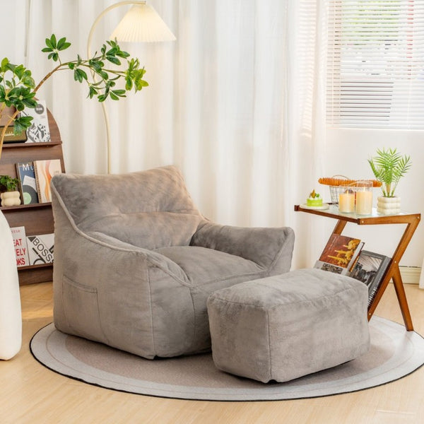 English Elm Mj-Ys147new-Wt Oversized Teddy Faux Fur Bean Bag Foam Filled Lounge Chair Gray W2510P207000