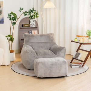 English Elm Mj-Ys147new-Wt Oversized Teddy Faux Fur Bean Bag Foam Filled Lounge Chair Gray W2510P207000