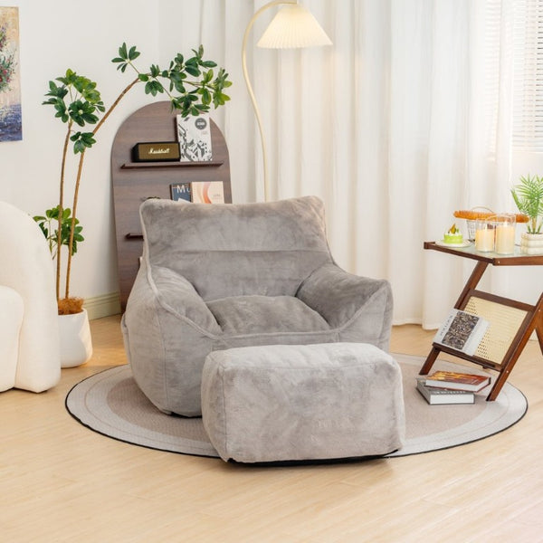 English Elm Mj-Ys147new-Wt Oversized Teddy Faux Fur Bean Bag Foam Filled Lounge Chair Gray W2510P207000