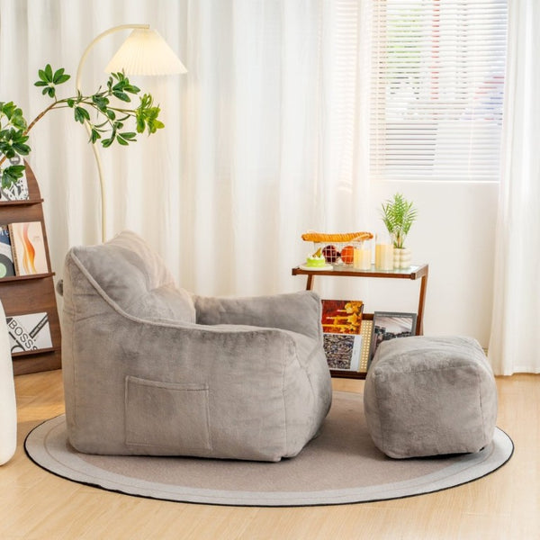 English Elm Mj-Ys147new-Wt Oversized Teddy Faux Fur Bean Bag Foam Filled Lounge Chair Gray W2510P207000