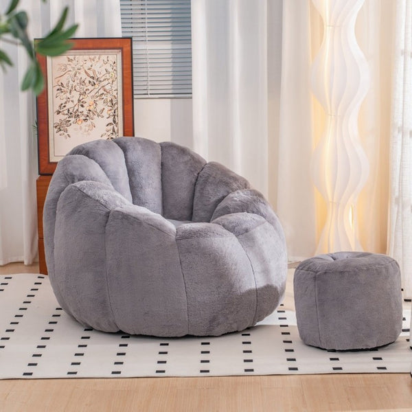 English Elm Giant Faux Fur Bean Bag Lounge Chair Plush Shell Silhouette for Gaming and Reading Gray W2510P237792